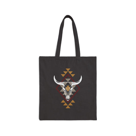 Cow skull western print Cotton Canvas Tote Bag