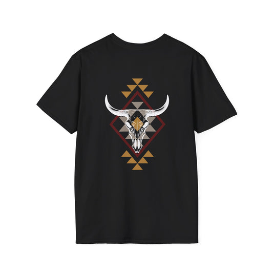 Cow skull with western print  Unisex Softstyle T-Shirt